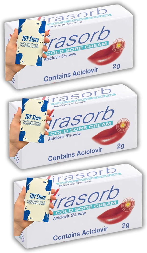 3 X 2G 5% Cold Sore Relief Cream (3 Packs) - Effective Treatment - TDY Bundle Including Cold Sore Care & Prevention Guide