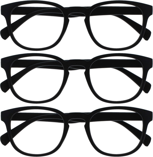 Pop 3 Pack Black Distance Glasses Short Sighted Retro round Mens Womens Spring Hinges M2-1-2.00