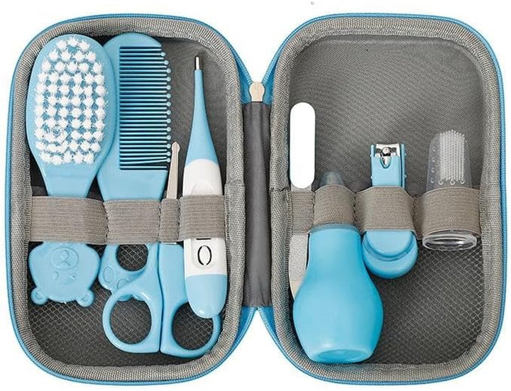GUGU Baby 8 in 1 Baby Grooming Kit Newborn Baby Care, Blue or Pink, Baby Hair Nail Thermometer Care Set, Baby Healthcare Set for Infant, Toddler Girls & Boys Manicure Set (Blue)