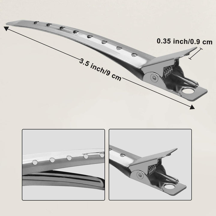 Duck Bill Hair Clips 24 PCS, Rustproof Metal Alligator Curl Clips, Pin Curl Clips, Silver Metal Hair Styling Clips for Sectioning, Curls & Extensions DIY Accessories (3.50 Inch)