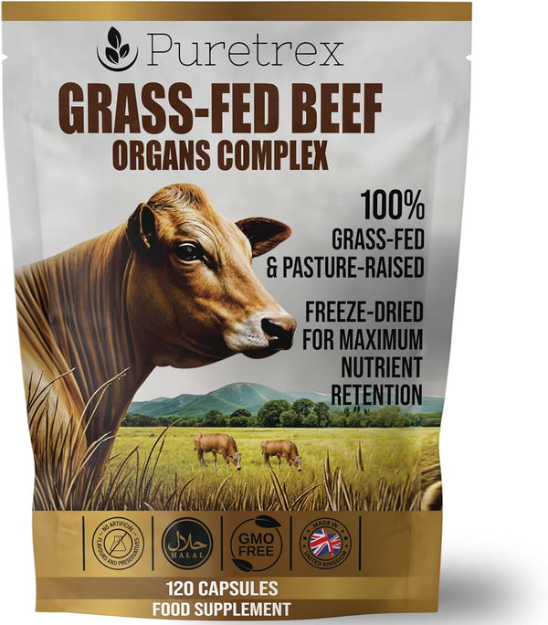 Grass-Fed Beef Organs Complex – Liver, Heart, Kidney, Spleen, Bioperine® – Freeze-Dried, Non-Defatted – 120 Capsules, Gmo-Free, Halal, UK Made, High Nutrient Retention