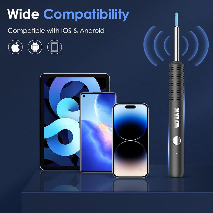 Ear Wax Removal Kit with 1920P HD Camera Wireless Otoscope Earwax Cleaner with 12 PCS Ear Spoons & 6 LED Lights Earwax Remover Tool Portable Type-C Rechargeable for Iphone Ipad Android (Black)