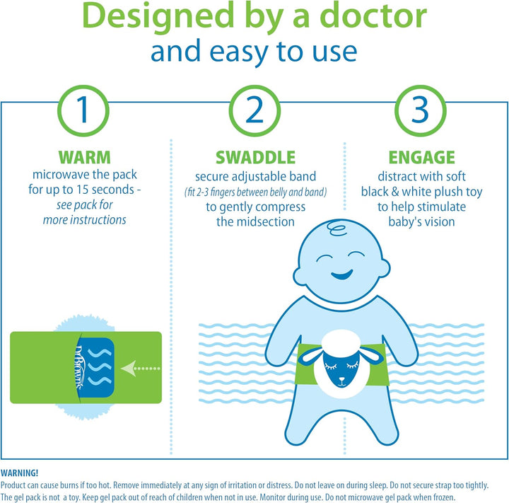 Infant Gripebelt for Colic Relief, Heated Tummy Wrap, Baby Swaddling Belt for Gas Relief, Natural Relief for Upset Stomach in Babies and Toddlers, Lamb,0-3M