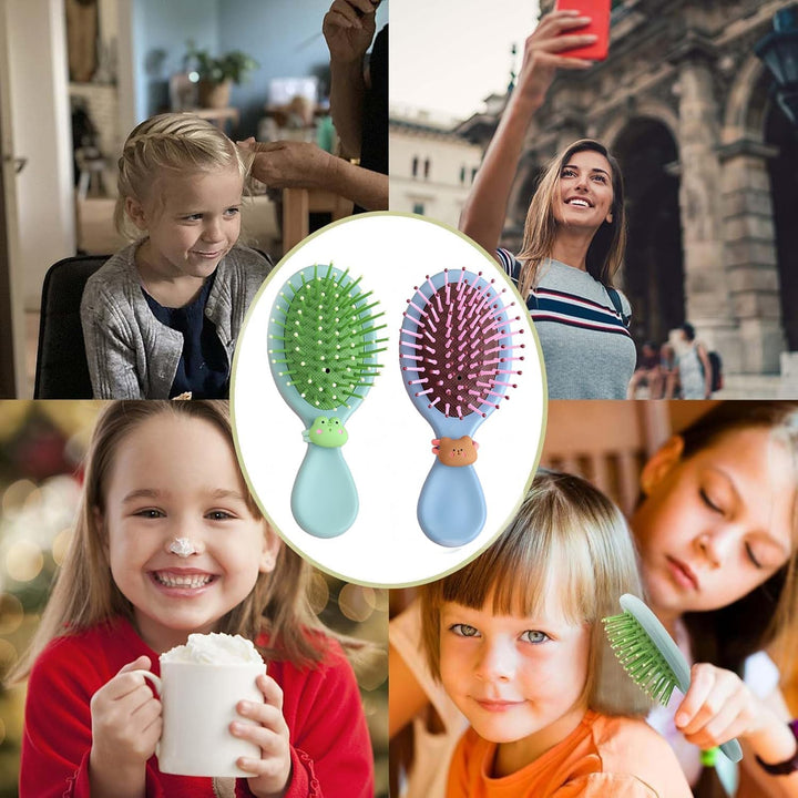 2Pcs Toddler Hair Brush Kids Hair Brush Set,Massage Comb Small Hair Paddle Brush for Thick Curly Thin Long Short Wet or Dry Hair Provide Effective Way for Daily Hair Care(Little Bear and Little Frog).
