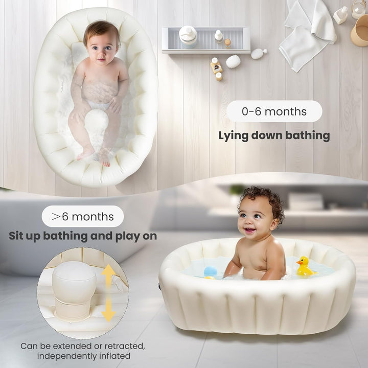 Inflatable Baby Bath Tub - Foldable, Collapsible Travel Bathtub for Toddlers and Newborns 0-12 Months - Support for Boys and Girls