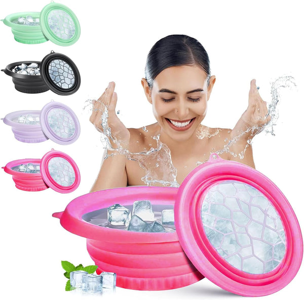 Silicone Ice Face Bowl, Foldable Facebowl with Built-In Icetray, Quick Cooling for Puffiness Relief, Soothe Skin, Bathroom Accessories, Home Travel Use(Red)