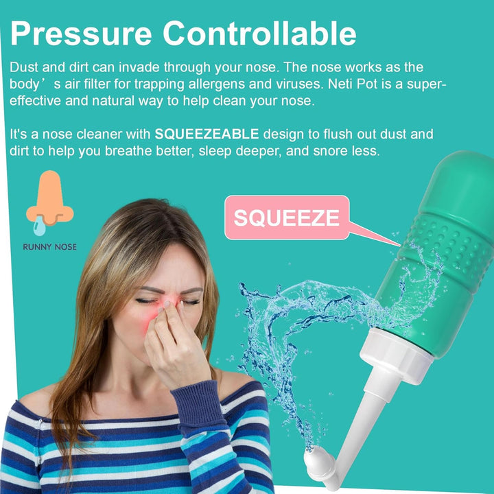 40 Nasal Rinse Mix + Neti Pot | Nose Wash Bottle 300Ml Sinus Rinse Bottle with Nasal Wash Salt + Nasal Spray with Waterproof Storage Bag