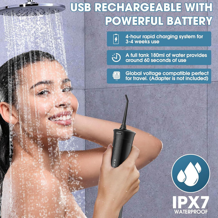 Mini Travel Water Flosser, Portable Cordless Oral Irrigator: 3+1 Modes with DIY Water Pressure Dental Flosser, IPX7 Waterproof, Telescopic Tank, 6 Jet Tips for Braces and Bridges Care