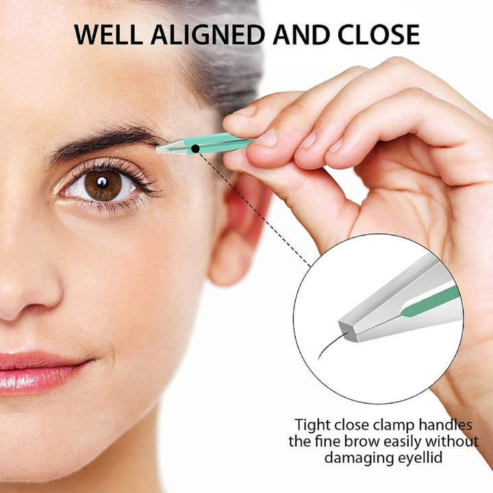Tweezers Set - Professional Stainless Steel Tweezers for Eyebrows - Great Precision for Facial Hair, Splinter and Ingrown Hair Removal