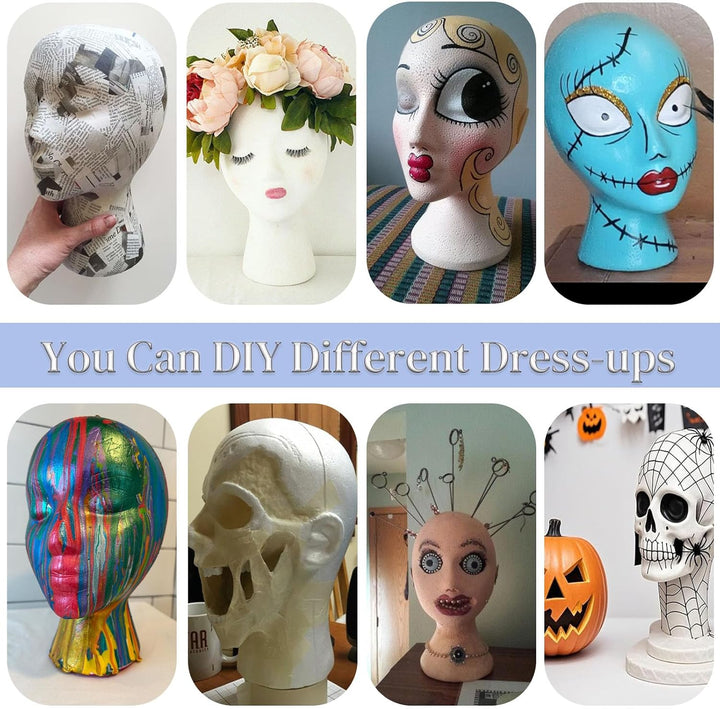 1 PCS Foam Wig Head White Female Styrofoam Mannequin Hairpieces Stand Holder Cosmetics Model Head Wig Display for Style,Model, Hats, Masks, DIY ,Arts,Hairpieces, Salon and Travel (#Bai)