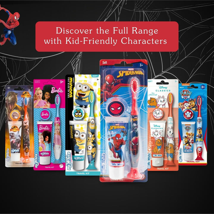 Marvel Spiderman Kids Toothbrush Travel Set – Includes Mint-Flavoured Toothpaste & Soft-Bristle Toothbrush with Suction Cup & Protective Cap | Travel-Friendly Oral Care Kit for Children Ages 3+
