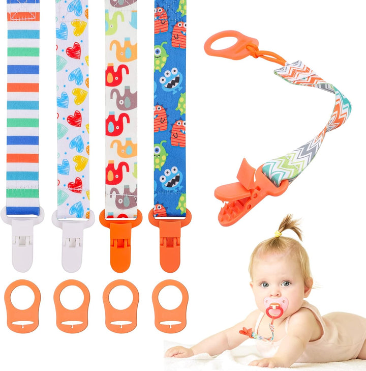 5 Pcs Dummy Clips with 5 Pcs Silicone Adapter, PP Material Baby Pacifier Clip for Boys, Soother Chain Holder Straps Teething Clips for Baby Teething Toys Baby Shower (Blue)