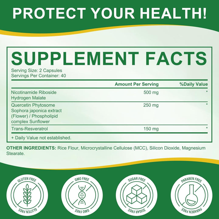 Liposomal NAD+ Supplement with Trans Resveratrol, NAD Nicotinamide Riboside Resveratrol 900Mg Supplement for Anti-Aging, Energy, Focus - Gluten-Free, Non-Gmo- 80 Capsules