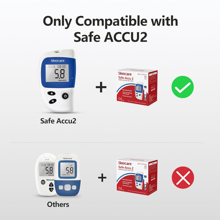 Blood Sugar Monitor,  Safe Accu2 Blood Sugar Test Kit with 100 Test Strips, 100 Lans, Light Indicator, No Coding, Easy to Use, Diabetes Testing Kit Home Use UK, Mmol/L