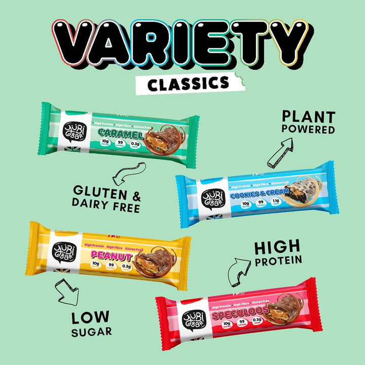 Yubi Variety Box 12 Pack - Protein Bars - 99 Calories, High Protein, High Fibre, Low Sugar, Gluten Free and Dairy Free - Healthy Snacks/Nutrition Bar - Chocolate Bars - 420G