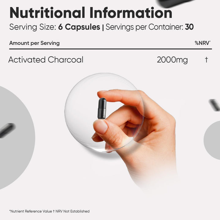 Activated Charcoal Capsules 2000Mg - 180 Vegan Capsules - Activated Charcoal Supplement - Sourced from Eucalyptus and Acacia Barks - Non-Gmo & Magnesium Stearate-Free