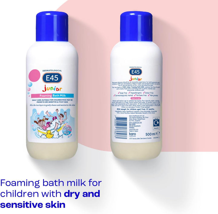 Dermatological Junior Foaming Bath Milk 500 Ml – Bath Foam for Kids - Soap-Free Body Wash to Protect and Moisturise Dry and Sensitive Skin – Soothe Itching and Irritation - Dermatitis Eczema Cream