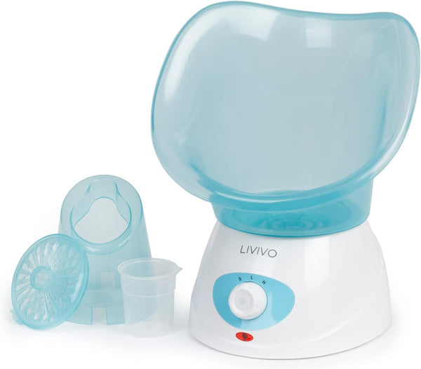 Face Spa Facial Steamer and Nasal Steam Inhaler Set - 2-In-1 Aromatherapy Sauna for Sinus, Cold & Flu Relief and Deep Cleansing Face Steamer with Dual Nose Cones (Blue)