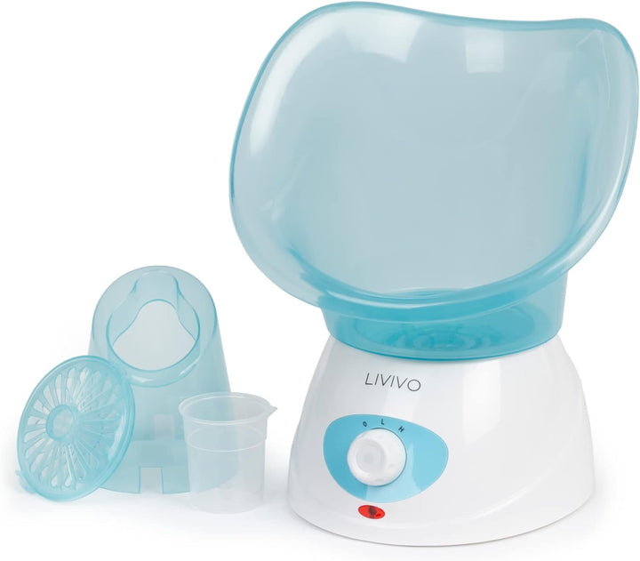 Face Spa Facial Steamer and Nasal Steam Inhaler Set - 2-In-1 Aromatherapy Sauna for Sinus, Cold & Flu Relief and Deep Cleansing Face Steamer with Dual Nose Cones (Blue)