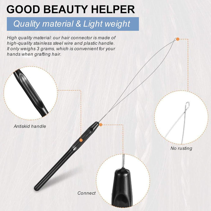 10 Pieces Hair Extension Loop Needle Threader, Pulling Hook Tool for Micro Rings and Nano Beads, Hair Extension Tools for Styling, Professional Bead Threading Device for Hair and Feather Extensions