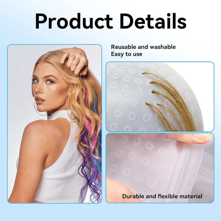 Highlighting Cap,Silicone Highlight Cap,Hair Highlighting Cap with Coloring Hair Hook,Easy to Clean and Reusable,Suitable for Men and Women,For Professional Hair Dyeing,Highlighting,Hairdressing.