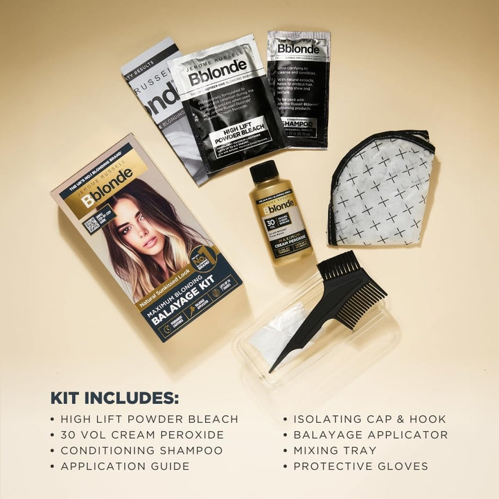 Bblonde Maximum Blonding Balayage Kit | At-Home Balayage Made Easy | Sun-Kissed Blonde Highlights with Precision Brush and Isolating Cap