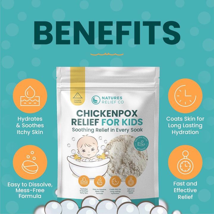 Chickenpox Relief Treatment | Colloidal Oatmeal & Calamine | Oatmeal Bath Soak for Chicken Pox Relief Kids - Colloidal Oatmeal Bath for Itchy Skin and Pain Relief | Made in UK | 300G