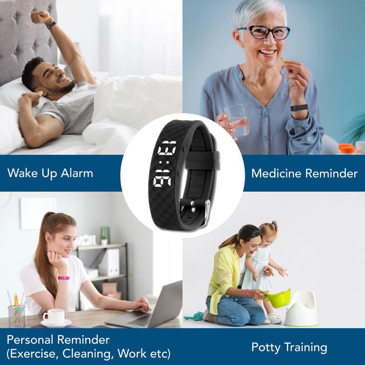Vibrating Alarm Reminder Watch - with up to 10 Personal Alarms or Pill Reminders per Day
