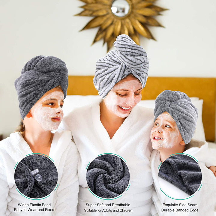 Microfibre Hair Towel Wrap, 3 Pack Hair Turban Towel 65X25 Cm, Soft and anti Frizz Head Towel, Super Absorbent Quick Drying Curly Hair Towel for Women Girl Wet Long Thick Hair