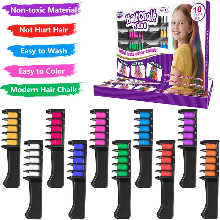 10PCS Hair Chalk Comb Temporary Bright Hair Color Cream for Girls Kids Women Gifts for Halloween Makeup Birthday Washable