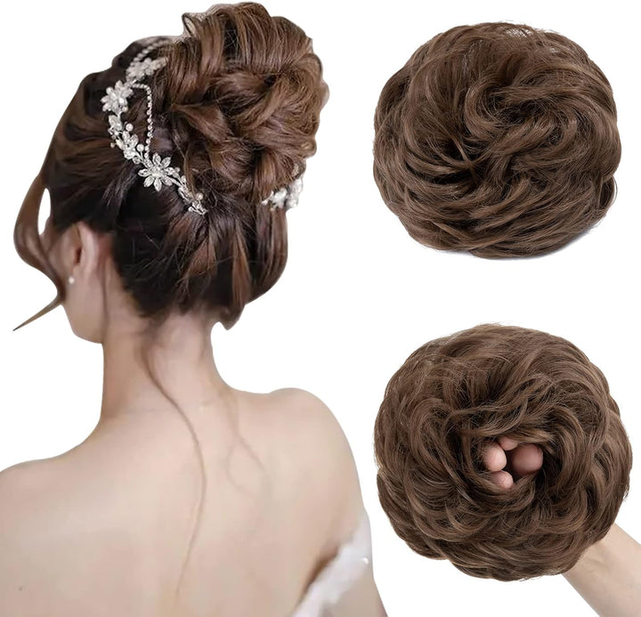 Messy Hair Scrunchies - Hair Bun Extensions & Curly Wavy Pieces for Women'S Updo, Ponytail & Donut Chignons - Natural Black