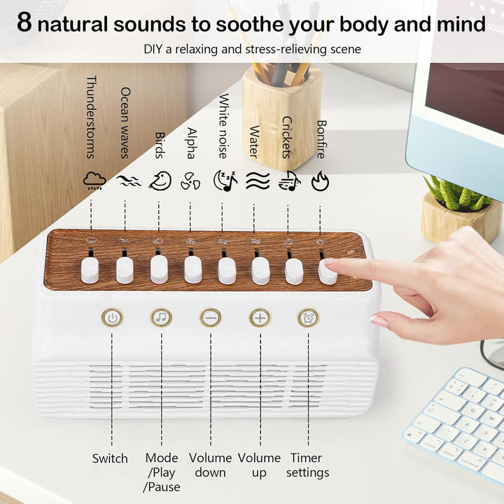 White Noise Machine, Soothing Sounds and Night Lights Sleep Sound Box 8 Nature Sounds Mixer Soothing Sounds Therapy USB White Noise Sound Machine with Timer for Sleeping at Home Yoga