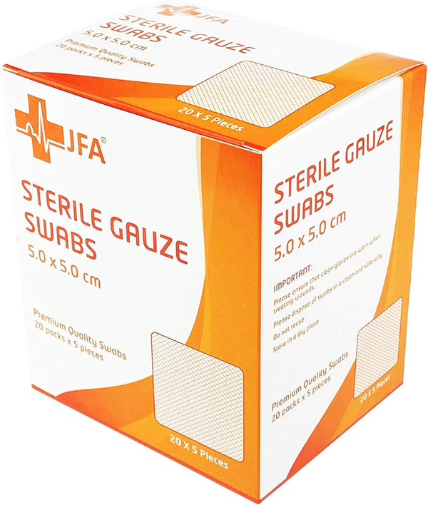 Premium Sterile Gauze Swabs 5Cm X 5Cm - Pack of 100