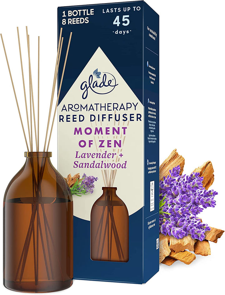 Aromatherapy Reed Diffuser, Home Decor Essential Oils Diffuser Calming Fragrance, Moment of Zen with French Lavender & Australian Sandalwood, 80 Ml