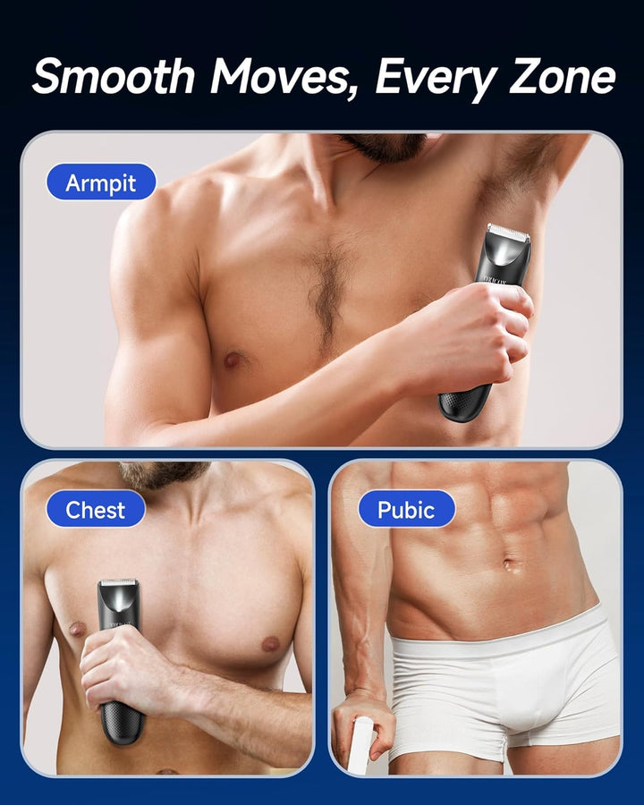 Balls Trimmer Men, Pubic & Body Hair Trimmer Men, IPX7 Waterproof Body Groomer W/Light & Ceramic Blade, Shavers for Private Parts, Electric Male Razor, USB-C Charging, Gifts for Him Dad