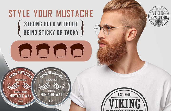 Mustache Wax 2 Pack - Beard Wax & Moustache Wax for Men - Strong Hold Helps Train Tame & Style - Mustache Wax Men (Citrus & Sandalwood, 2 Pack)