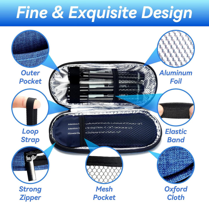 Insulin Cooler Travel Case, Portable Medication Diabetic Cooler Organizer Bag Insulin Carry Case with 2 Ice Packs for Travel Daily Life (Blue)