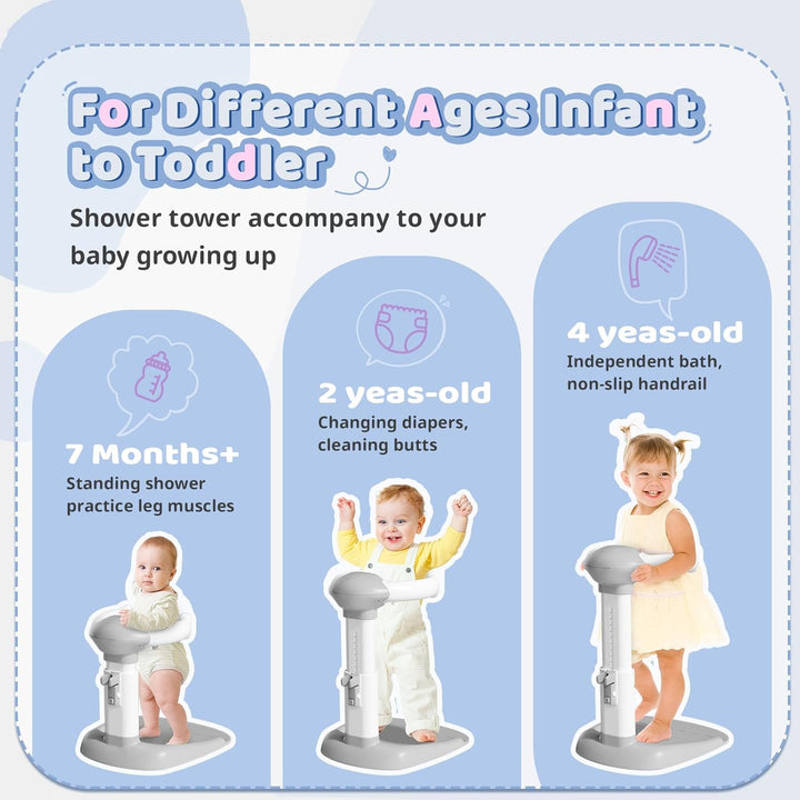 ® Baby Shower Standing Support, Toddler Bath Seat for Stand up Showering with Adjustablethicker Cylinder, Anti-Slip Base, Hug Tower for 8-36 Months Safety & Stable, Ideal Baby Shower Gifts