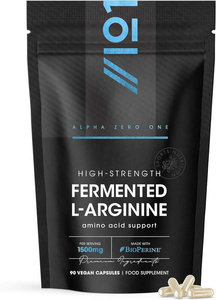 Fermented L-Arginine 1500Mg with Bioperine® & Biotin - 90 Vegan Capsules – High Strength Amino Acid Supplement – Resealable and Recyclable Pouch – by