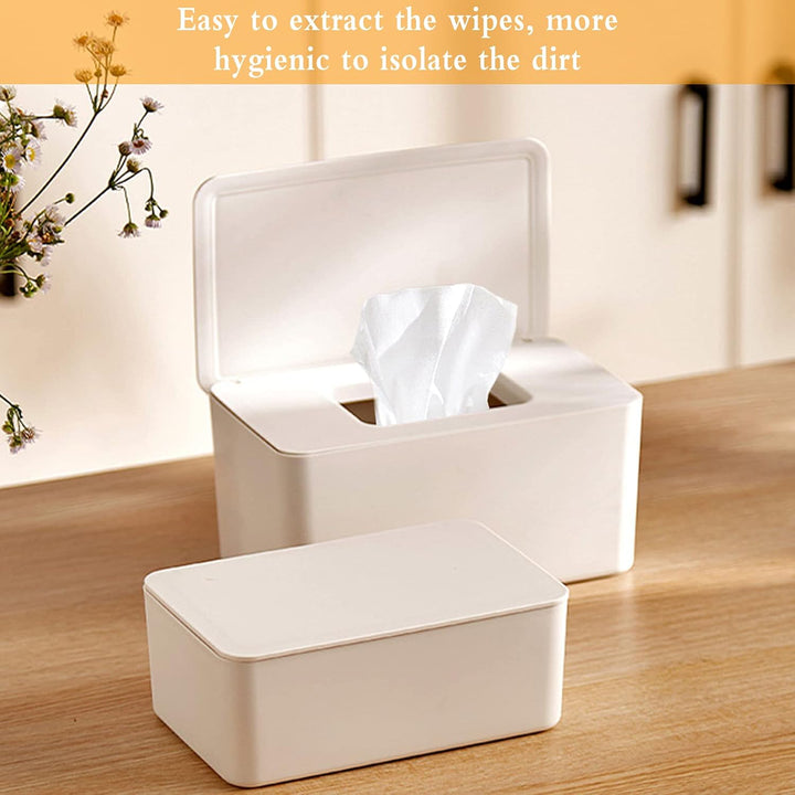 2 PCS Wet Wipes Box, Baby Wet Tissue Box Wet Wipes Dispenser Holder Plastic Wipes Dispenser Case Wet Wipes Storage Box Wet Tissue Case Container with Lid Seal for Home Office Desk (White)