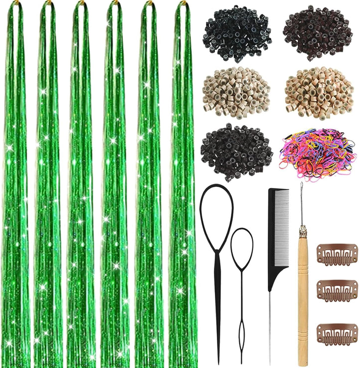 Hair Tinsel,18 Colors Hair Tinsel Kit for Girls 7600 Strands Fairy Tinsel Hair Extensions Holographic Hair Tinsel Heat Resistant Colored Hair Glitter Christmas Party Festival