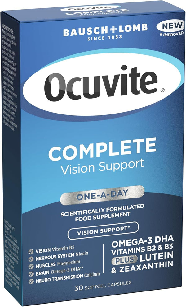 Complete Eye Supplement Capsules by Bausch + Lomb – Lutein and Zeaxanthin Supplement with Omega 3 DHA, Vitamin B2 and Niacin, Supports Normal Vision, Eye Health Supplements 1 Capsule per Day