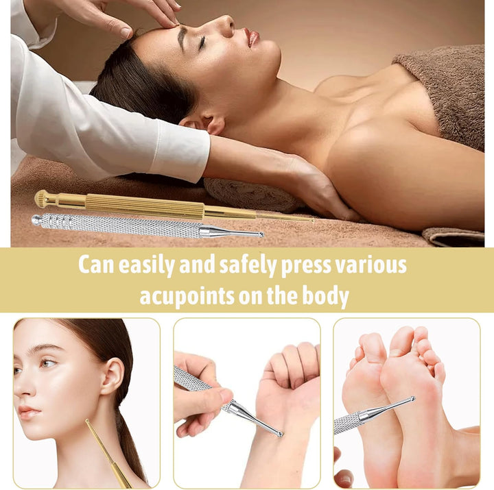 2PCS Acupuncture Pen Stainless Steel Retractable Acupressure Pen Double Headed Body Probe Pen Facial Reflexology Tools Acupressure Pen Promote Blood Circulation for Facial Massager
