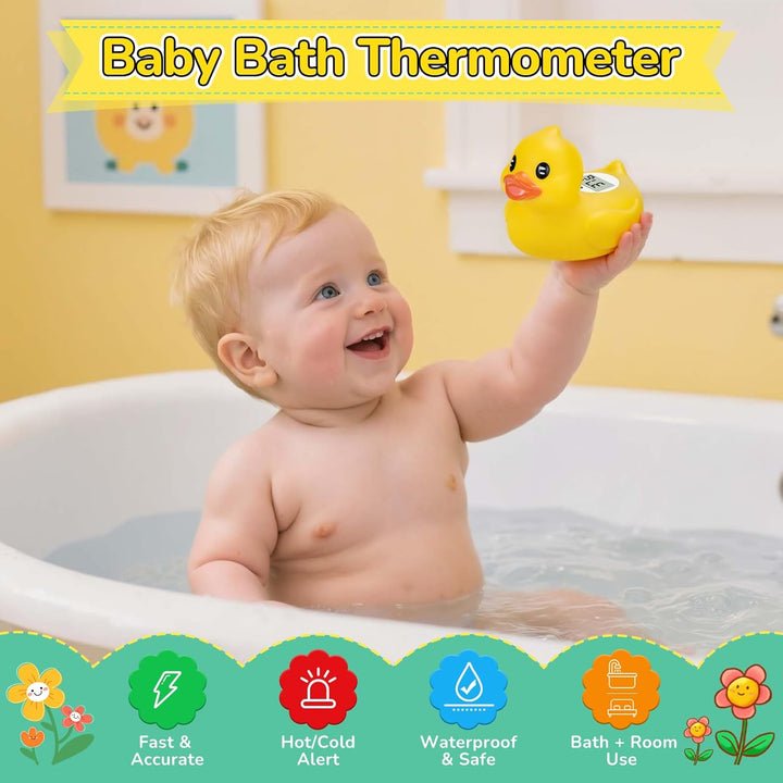 Bath Thermometer for Babies – Cute Duck Floating Toy with Digital Temperature Display – Safe Baby Bath Thermometer for Newborns in Celsius & Fahrenheit, Yellow