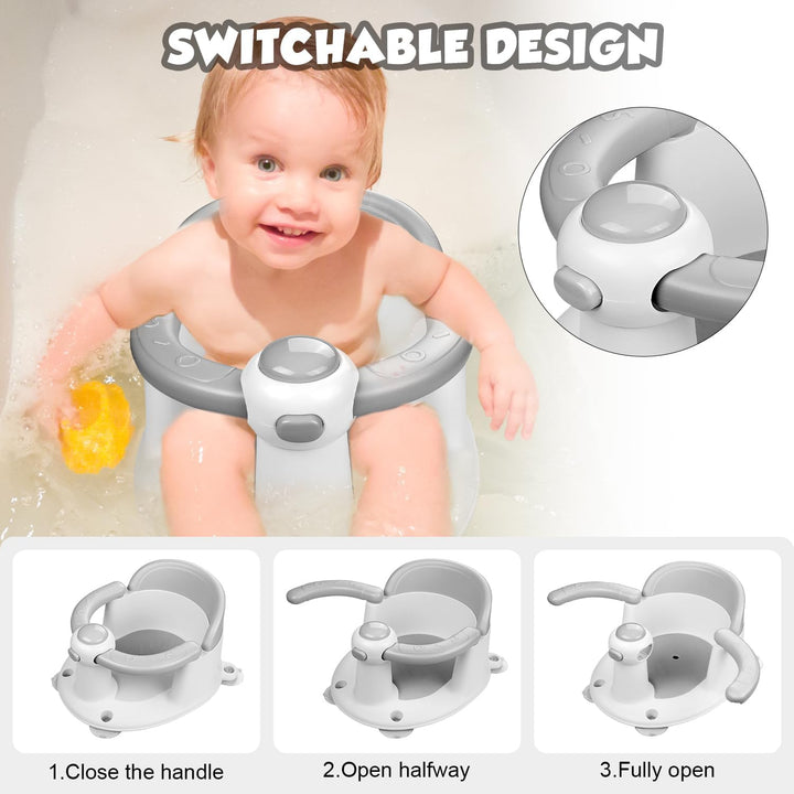 Baby Bath Seat for 6 Months & Up, Non-Slip Toddler & Newborn Sit up Bath Seat (Grey)
