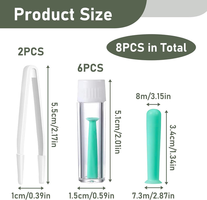 6 Pack Silicone Contact Lens Inserter, Contact Lens Remover with 2 White Tweezers, Hygienic Suction Holder for Soft and Hard Lenses Ideal for Travel and Daily Use Lightweight and Portable Design Green