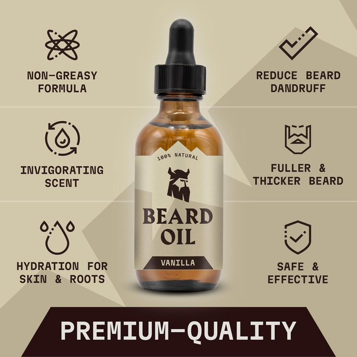 Beard Oil for Men - 60 Ml, Vanilla Scent - Naturally Derived Conditioner with Almond, Tea Tree, Argan & Jojoba Oil for Beard Growth, Softening & Moisturising