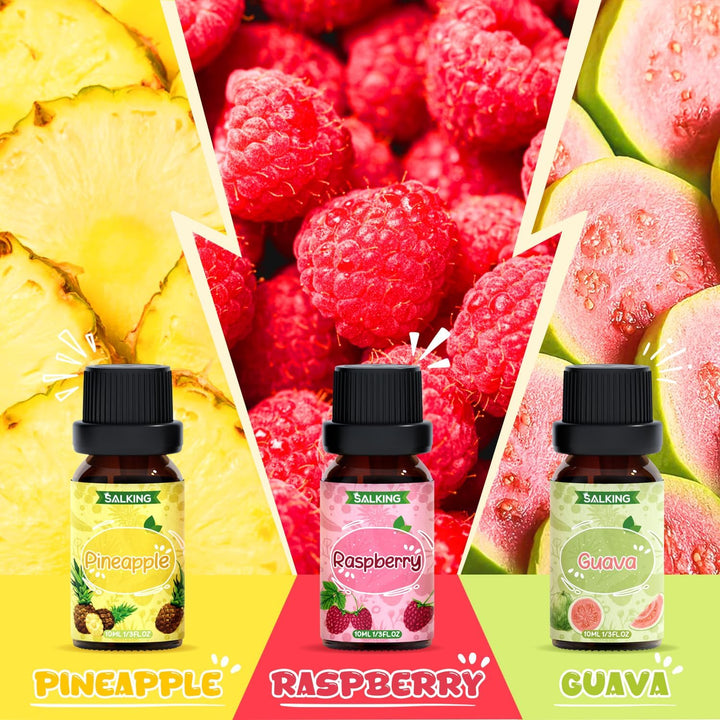 Fruity Essential Oils Set 6 X 10ML, Fragrance Oil Gift Set Scented Oils for Diffuser Candle Making - Pineapple, Guava, Raspberry, Green Apple, Orange, Cherry