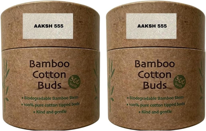 AAKSH555 | 600 Premium Bamboo Cotton Buds (2 X 300 Pack) – Ear Swabs | Cotton Tips for Baby, Makeup & Ear Hygiene