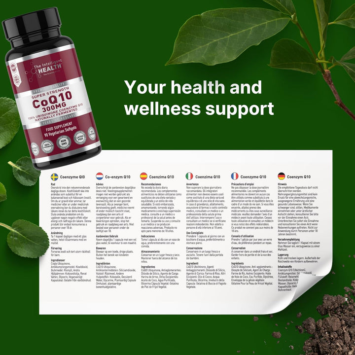 Ubiquinone Co Enzyme Q10 Softgel Capsules, Super Strength Vegan Friendly Naturally Fermented High Absorption Coq10 Capsules Made in the UK to GMP Standards -  (90 Count, 300 Mg)